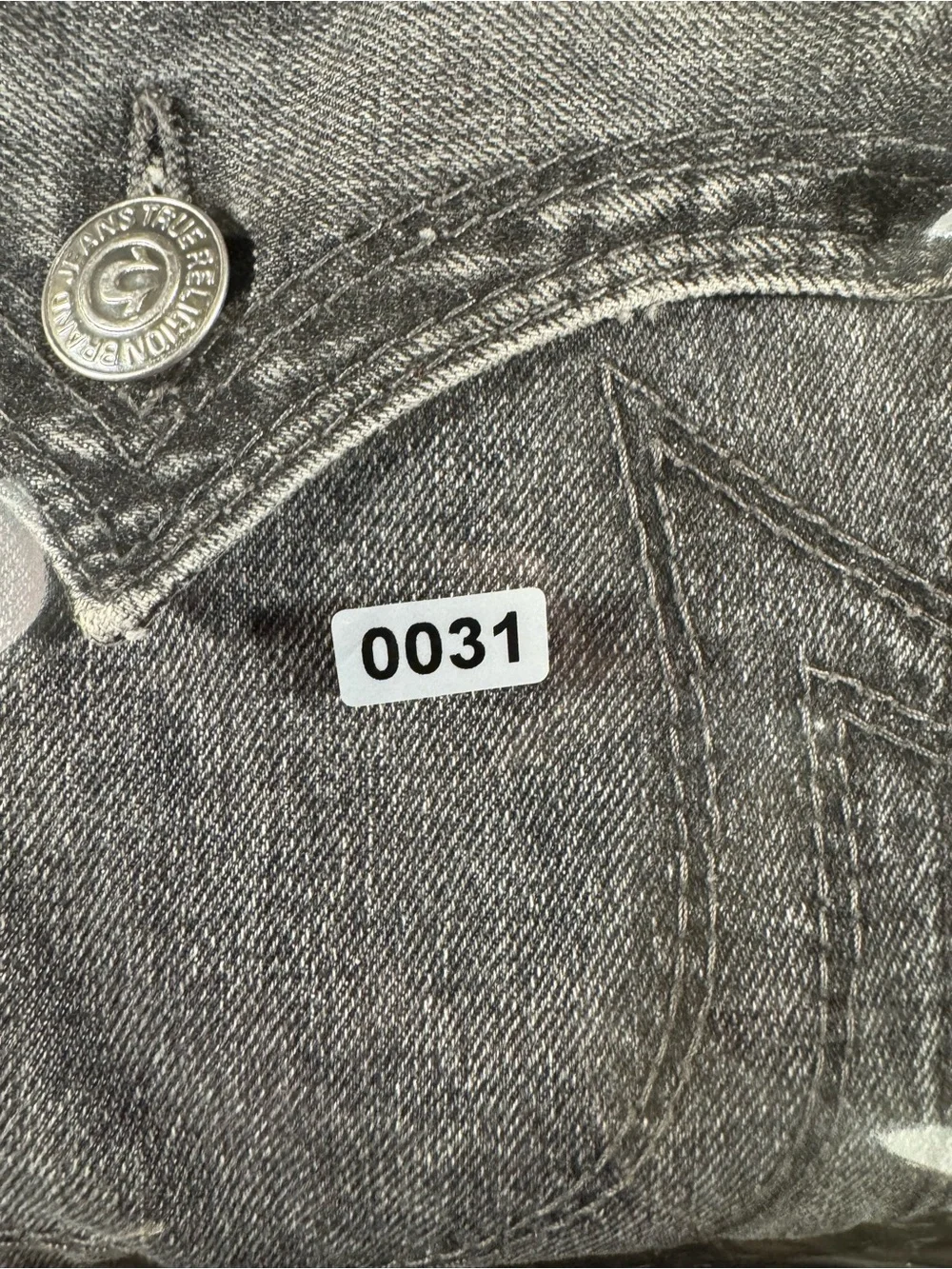 True Religion Ricky Straight Flap Jeans Size 36 Gray Black Wash 100% Cotton